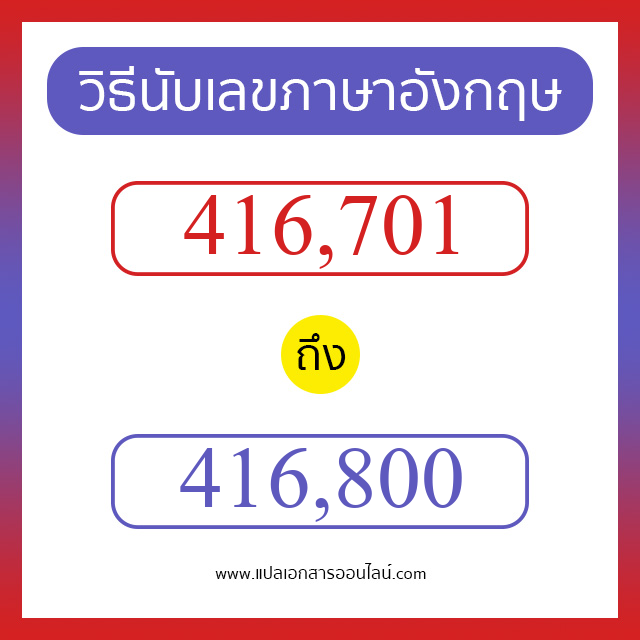 วิธีนับตัวเลขภาษาอังกฤษ 416701 ถึง 416800 เอาไว้คุยกับชาวต่างชาติ