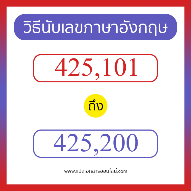 วิธีนับตัวเลขภาษาอังกฤษ 425101 ถึง 425200 เอาไว้คุยกับชาวต่างชาติ