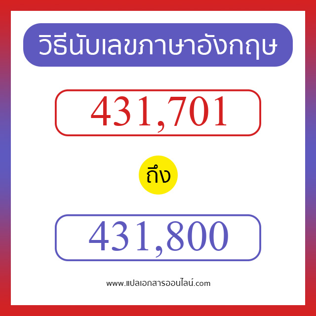 วิธีนับตัวเลขภาษาอังกฤษ 431701 ถึง 431800 เอาไว้คุยกับชาวต่างชาติ