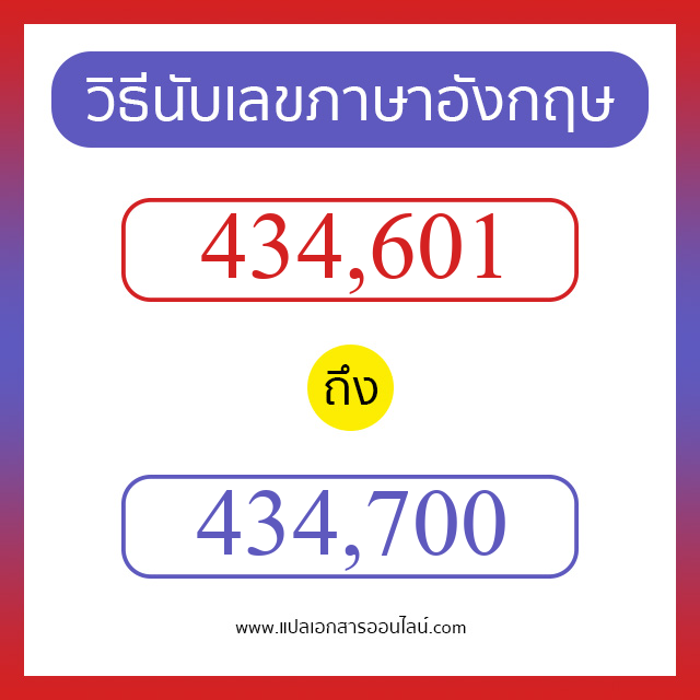 วิธีนับตัวเลขภาษาอังกฤษ 434601 ถึง 434700 เอาไว้คุยกับชาวต่างชาติ