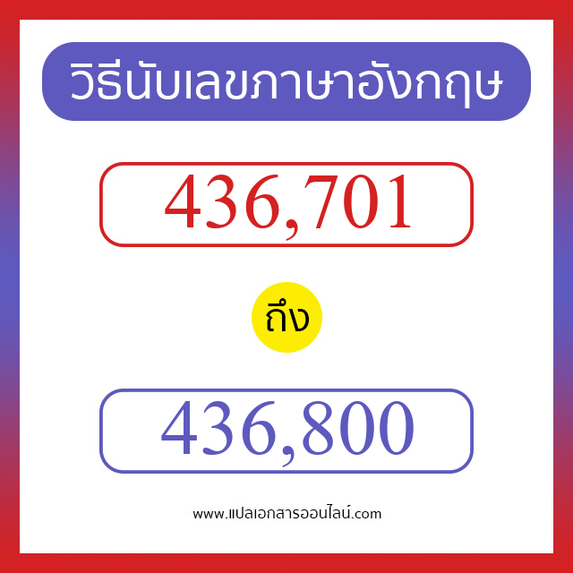 วิธีนับตัวเลขภาษาอังกฤษ 436701 ถึง 436800 เอาไว้คุยกับชาวต่างชาติ