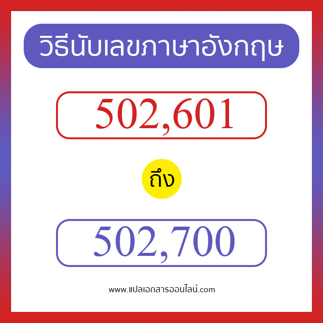 วิธีนับตัวเลขภาษาอังกฤษ 502601 ถึง 502700 เอาไว้คุยกับชาวต่างชาติ