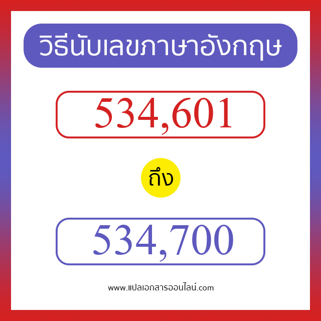 วิธีนับตัวเลขภาษาอังกฤษ 534601 ถึง 534700 เอาไว้คุยกับชาวต่างชาติ