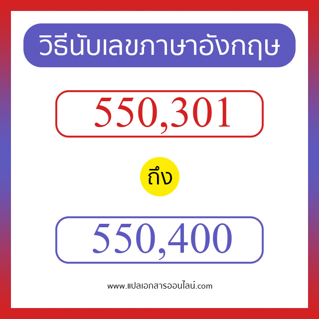 วิธีนับตัวเลขภาษาอังกฤษ 550301 ถึง 550400 เอาไว้คุยกับชาวต่างชาติ