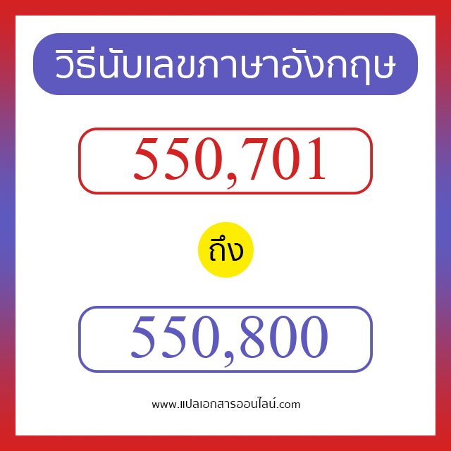 วิธีนับตัวเลขภาษาอังกฤษ 550701 ถึง 550800 เอาไว้คุยกับชาวต่างชาติ