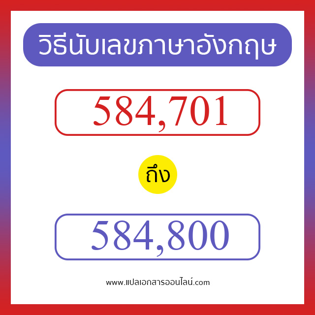 วิธีนับตัวเลขภาษาอังกฤษ 584701 ถึง 584800 เอาไว้คุยกับชาวต่างชาติ