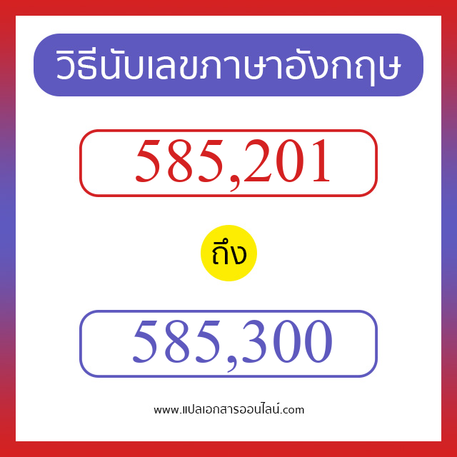 วิธีนับตัวเลขภาษาอังกฤษ 585201 ถึง 585300 เอาไว้คุยกับชาวต่างชาติ