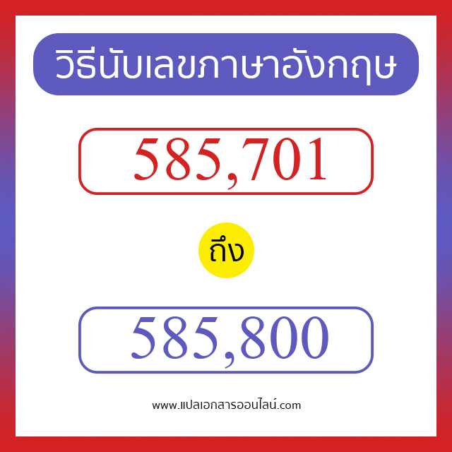 วิธีนับตัวเลขภาษาอังกฤษ 585701 ถึง 585800 เอาไว้คุยกับชาวต่างชาติ