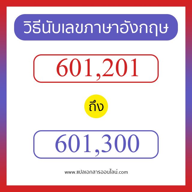 วิธีนับตัวเลขภาษาอังกฤษ 601201 ถึง 601300 เอาไว้คุยกับชาวต่างชาติ