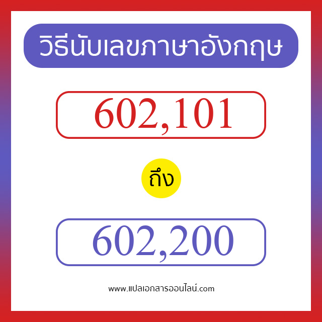 วิธีนับตัวเลขภาษาอังกฤษ 602101 ถึง 602200 เอาไว้คุยกับชาวต่างชาติ