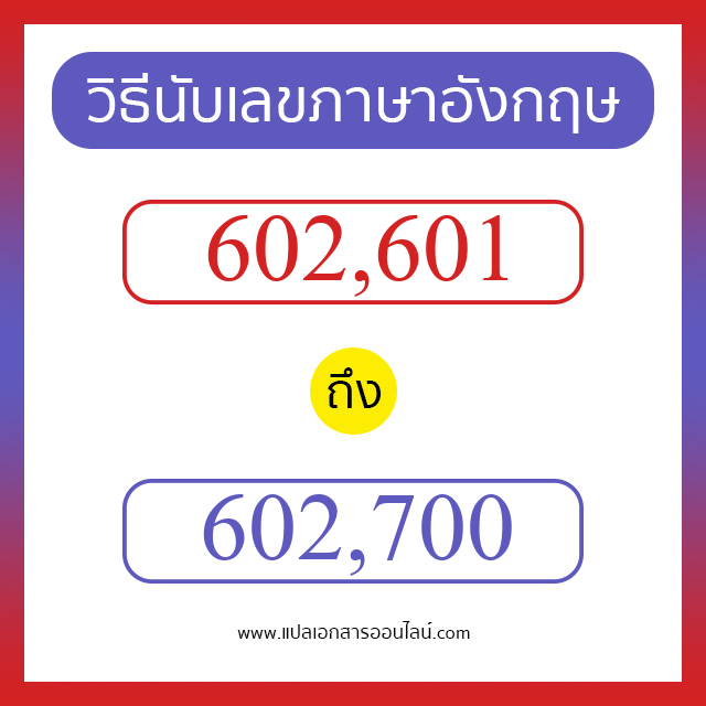 วิธีนับตัวเลขภาษาอังกฤษ 602601 ถึง 602700 เอาไว้คุยกับชาวต่างชาติ