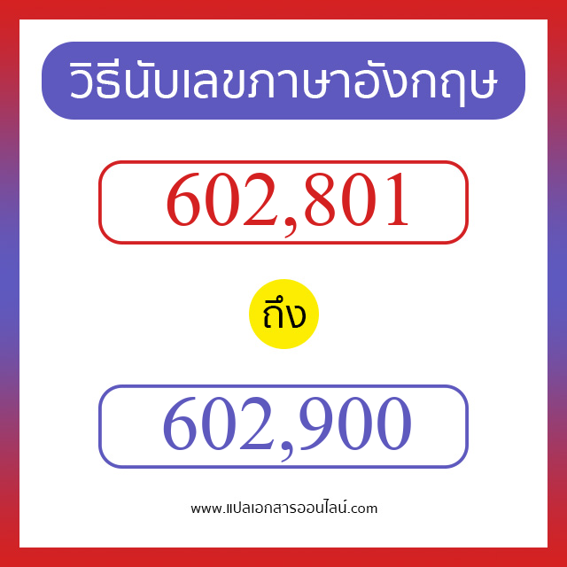 วิธีนับตัวเลขภาษาอังกฤษ 602801 ถึง 602900 เอาไว้คุยกับชาวต่างชาติ