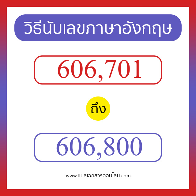 วิธีนับตัวเลขภาษาอังกฤษ 606701 ถึง 606800 เอาไว้คุยกับชาวต่างชาติ