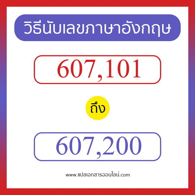 วิธีนับตัวเลขภาษาอังกฤษ 607101 ถึง 607200 เอาไว้คุยกับชาวต่างชาติ