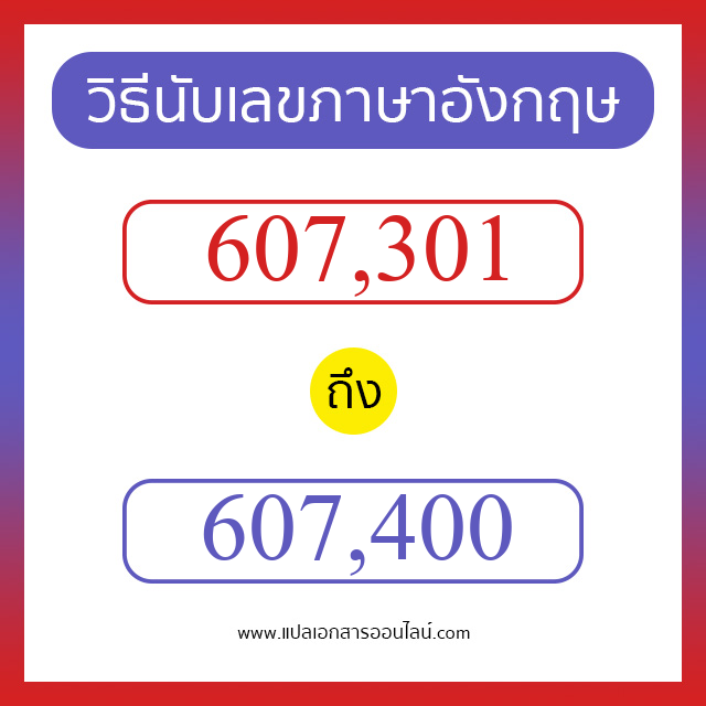 วิธีนับตัวเลขภาษาอังกฤษ 607301 ถึง 607400 เอาไว้คุยกับชาวต่างชาติ