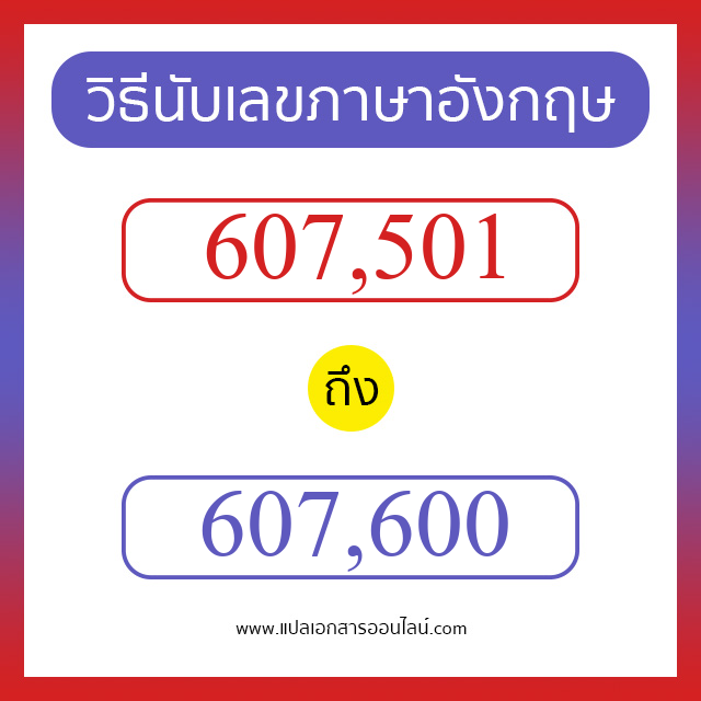 วิธีนับตัวเลขภาษาอังกฤษ 607501 ถึง 607600 เอาไว้คุยกับชาวต่างชาติ