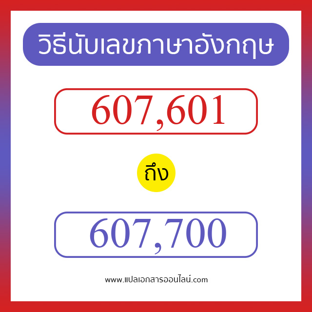 วิธีนับตัวเลขภาษาอังกฤษ 607601 ถึง 607700 เอาไว้คุยกับชาวต่างชาติ