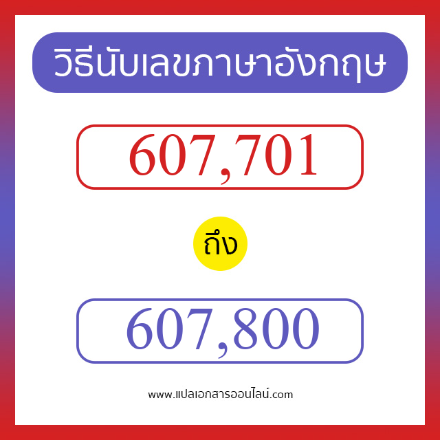 วิธีนับตัวเลขภาษาอังกฤษ 607701 ถึง 607800 เอาไว้คุยกับชาวต่างชาติ