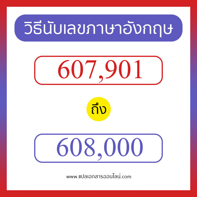 วิธีนับตัวเลขภาษาอังกฤษ 607901 ถึง 608000 เอาไว้คุยกับชาวต่างชาติ