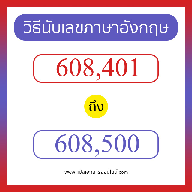 วิธีนับตัวเลขภาษาอังกฤษ 608401 ถึง 608500 เอาไว้คุยกับชาวต่างชาติ