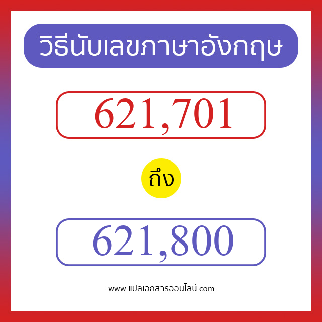 วิธีนับตัวเลขภาษาอังกฤษ 621701 ถึง 621800 เอาไว้คุยกับชาวต่างชาติ