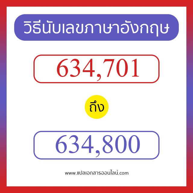 วิธีนับตัวเลขภาษาอังกฤษ 634701 ถึง 634800 เอาไว้คุยกับชาวต่างชาติ