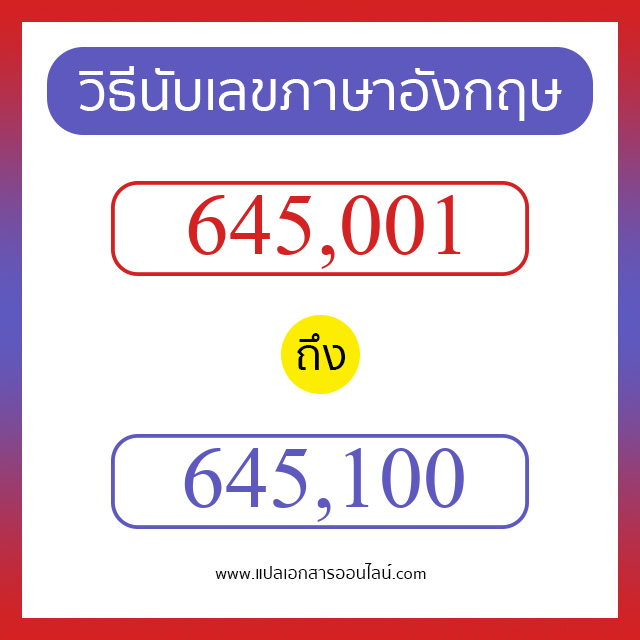 วิธีนับตัวเลขภาษาอังกฤษ 645001 ถึง 645100 เอาไว้คุยกับชาวต่างชาติ