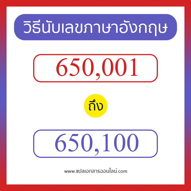 วิธีนับตัวเลขภาษาอังกฤษ 650001 ถึง 650100 เอาไว้คุยกับชาวต่างชาติ