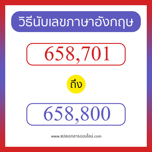 วิธีนับตัวเลขภาษาอังกฤษ 658701 ถึง 658800 เอาไว้คุยกับชาวต่างชาติ