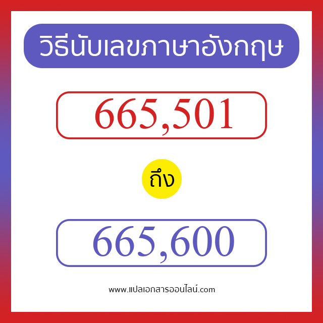 วิธีนับตัวเลขภาษาอังกฤษ 665501 ถึง 665600 เอาไว้คุยกับชาวต่างชาติ