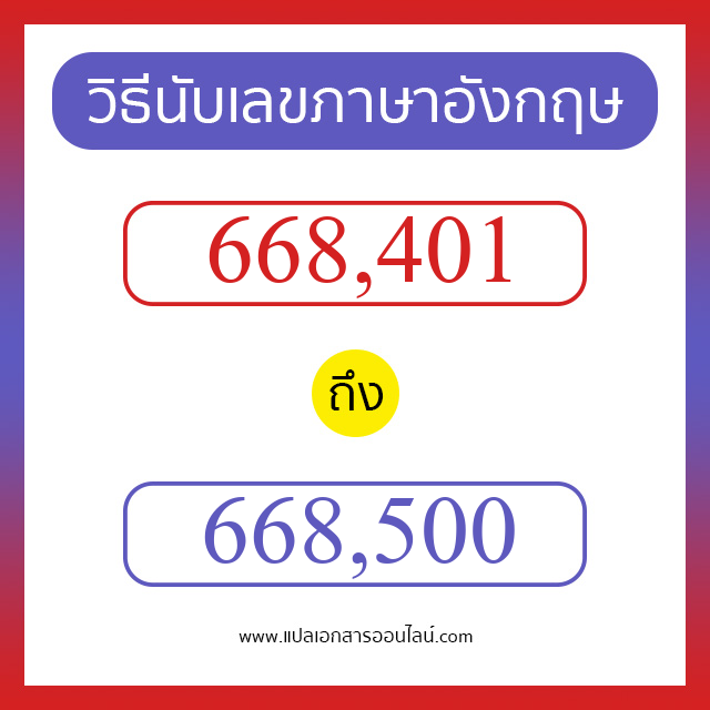 วิธีนับตัวเลขภาษาอังกฤษ 668401 ถึง 668500 เอาไว้คุยกับชาวต่างชาติ