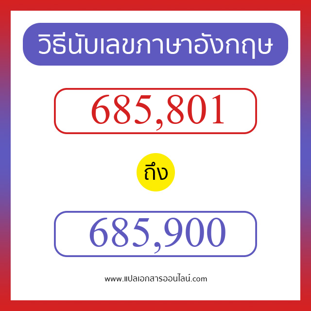 วิธีนับตัวเลขภาษาอังกฤษ 685801 ถึง 685900 เอาไว้คุยกับชาวต่างชาติ