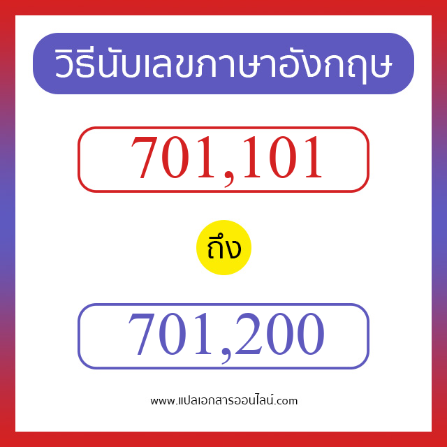 วิธีนับตัวเลขภาษาอังกฤษ 701101 ถึง 701200 เอาไว้คุยกับชาวต่างชาติ