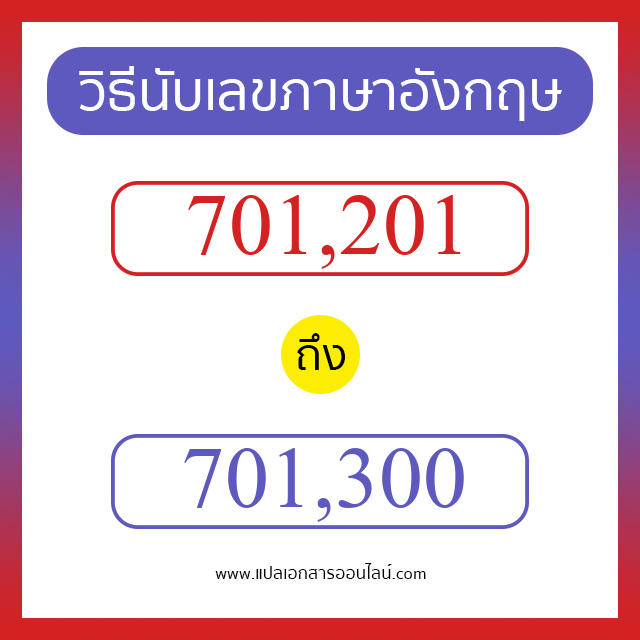 วิธีนับตัวเลขภาษาอังกฤษ 701201 ถึง 701300 เอาไว้คุยกับชาวต่างชาติ