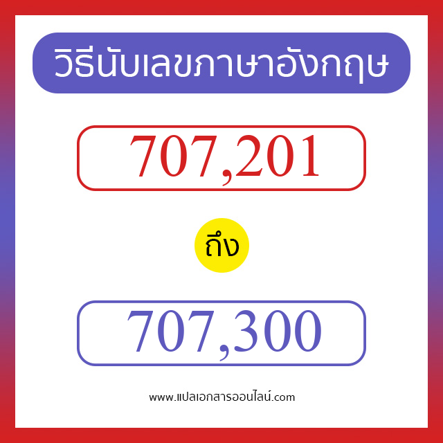 วิธีนับตัวเลขภาษาอังกฤษ 707201 ถึง 707300 เอาไว้คุยกับชาวต่างชาติ