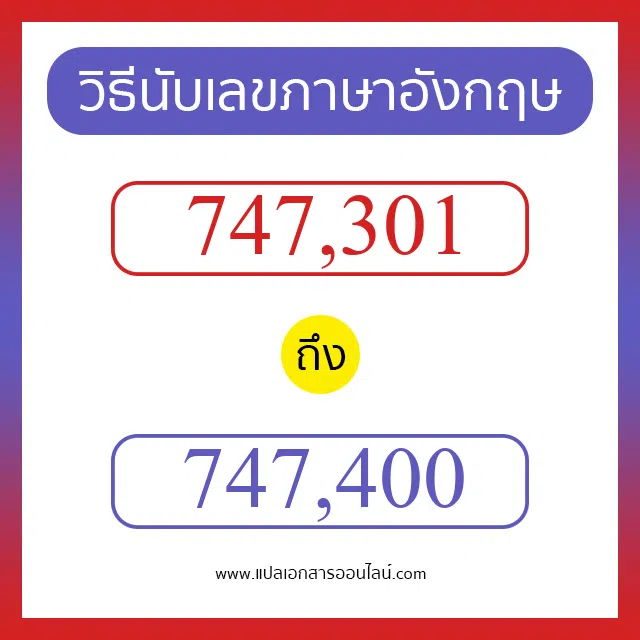 วิธีนับตัวเลขภาษาอังกฤษ 747301 ถึง 747400 เอาไว้คุยกับชาวต่างชาติ