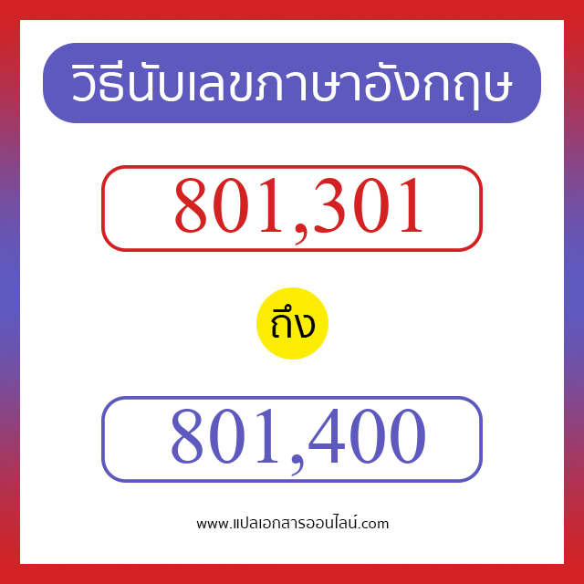 วิธีนับตัวเลขภาษาอังกฤษ 801301 ถึง 801400 เอาไว้คุยกับชาวต่างชาติ