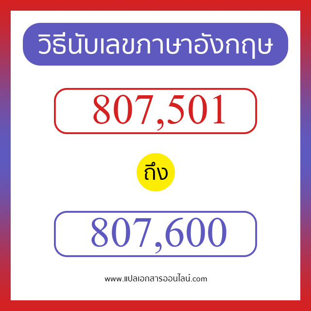 วิธีนับตัวเลขภาษาอังกฤษ 807501 ถึง 807600 เอาไว้คุยกับชาวต่างชาติ