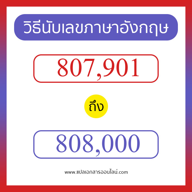 วิธีนับตัวเลขภาษาอังกฤษ 807901 ถึง 808000 เอาไว้คุยกับชาวต่างชาติ