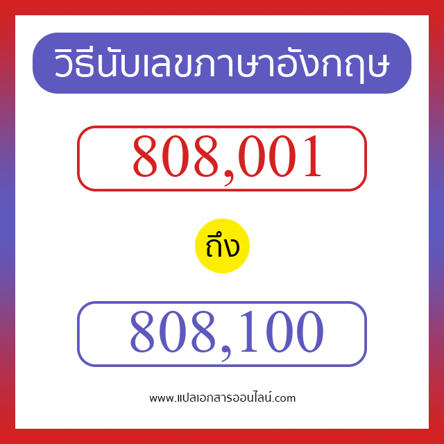 วิธีนับตัวเลขภาษาอังกฤษ 808001 ถึง 808100 เอาไว้คุยกับชาวต่างชาติ