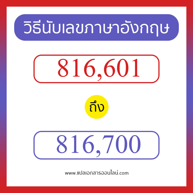 วิธีนับตัวเลขภาษาอังกฤษ 816601 ถึง 816700 เอาไว้คุยกับชาวต่างชาติ