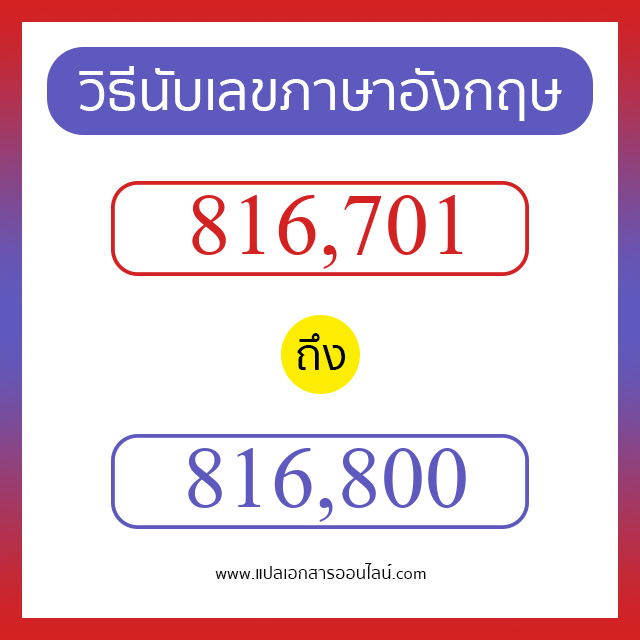 วิธีนับตัวเลขภาษาอังกฤษ 816701 ถึง 816800 เอาไว้คุยกับชาวต่างชาติ