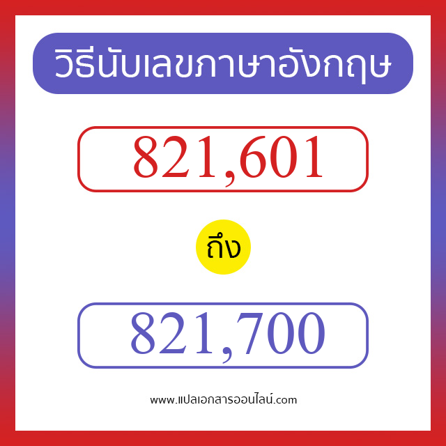 วิธีนับตัวเลขภาษาอังกฤษ 821601 ถึง 821700 เอาไว้คุยกับชาวต่างชาติ