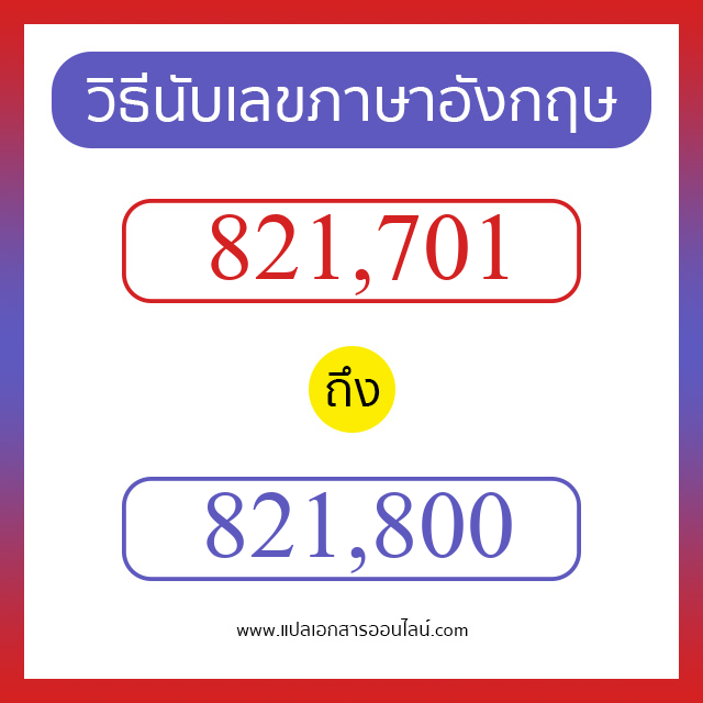 วิธีนับตัวเลขภาษาอังกฤษ 821701 ถึง 821800 เอาไว้คุยกับชาวต่างชาติ