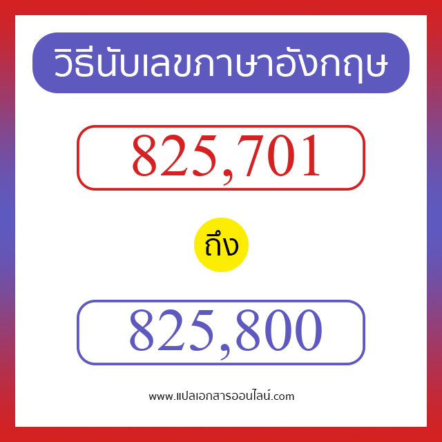 วิธีนับตัวเลขภาษาอังกฤษ 825701 ถึง 825800 เอาไว้คุยกับชาวต่างชาติ