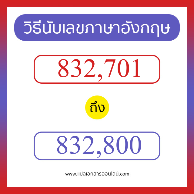 วิธีนับตัวเลขภาษาอังกฤษ 832701 ถึง 832800 เอาไว้คุยกับชาวต่างชาติ