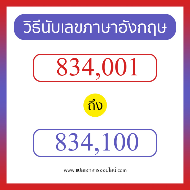 วิธีนับตัวเลขภาษาอังกฤษ 834001 ถึง 834100 เอาไว้คุยกับชาวต่างชาติ