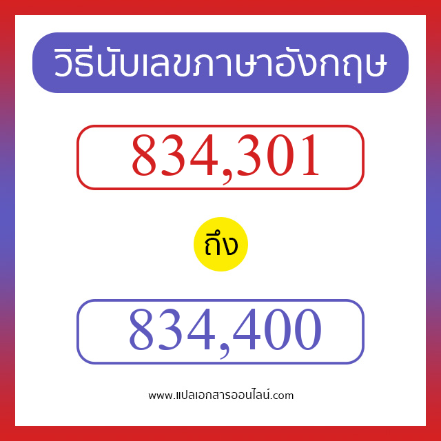 วิธีนับตัวเลขภาษาอังกฤษ 834301 ถึง 834400 เอาไว้คุยกับชาวต่างชาติ