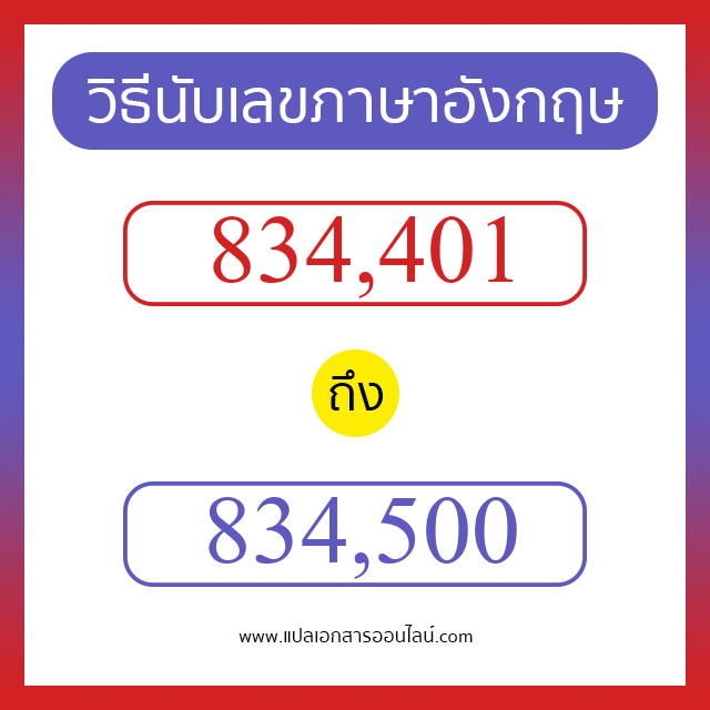 วิธีนับตัวเลขภาษาอังกฤษ 834401 ถึง 834500 เอาไว้คุยกับชาวต่างชาติ