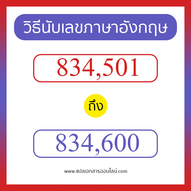 วิธีนับตัวเลขภาษาอังกฤษ 834501 ถึง 834600 เอาไว้คุยกับชาวต่างชาติ